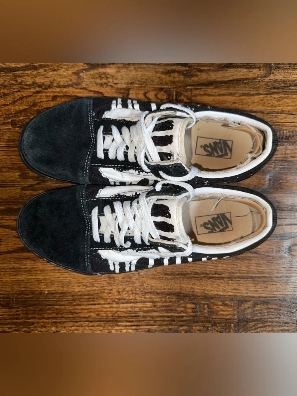Vans Old Skool Black/White Paint Drip Skate Shoes Size 11